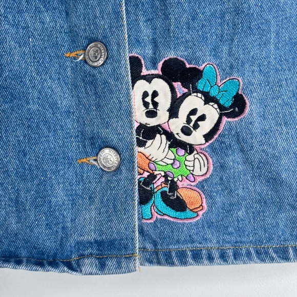 VTG Y2K Disney Mickey & Co Denim Skirt Girl 12 Embroidered Minnie Velvet Button - Picture 2 of 9